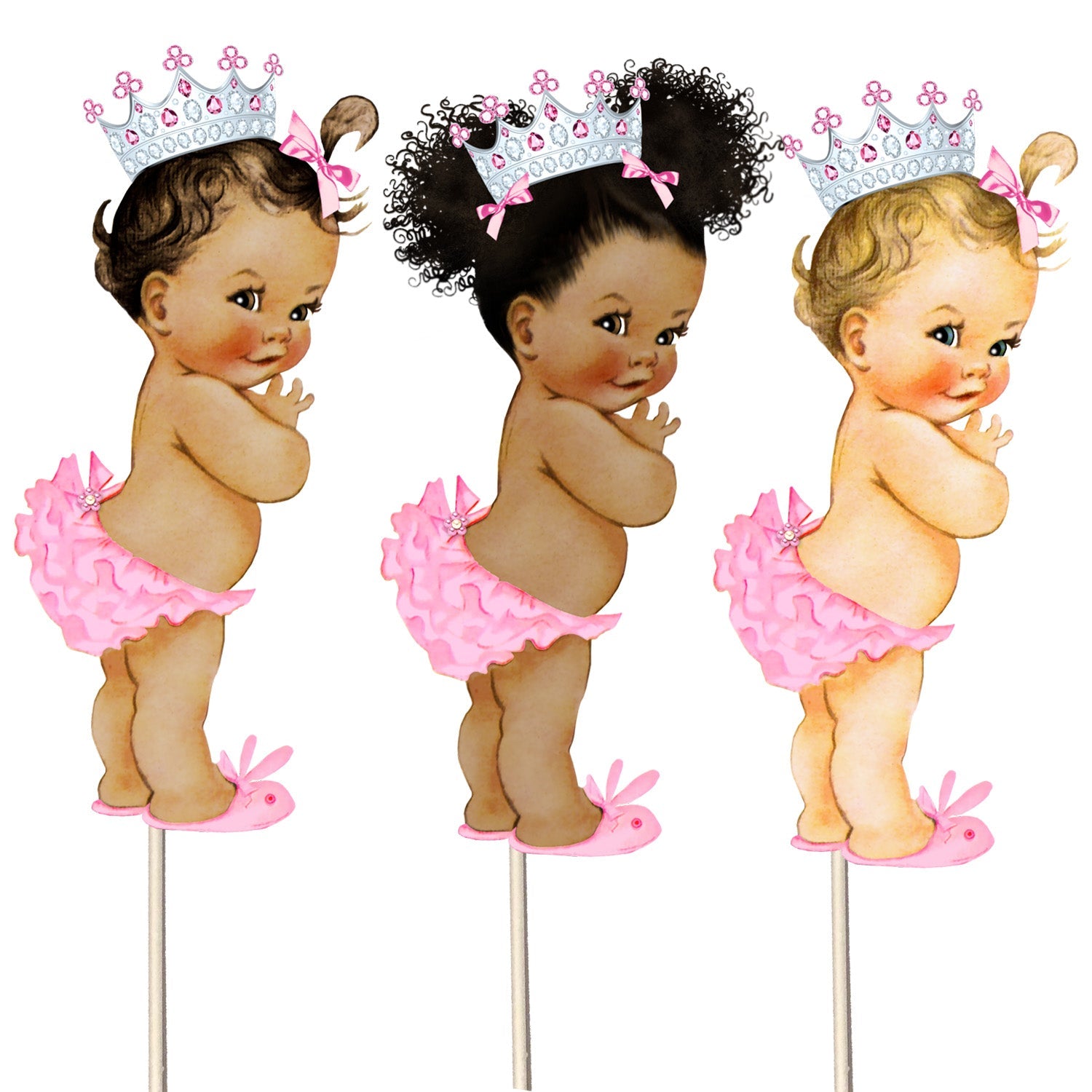 Pink Silver Bunny Princess Centerpieces African American Blonde Mexican Baby Girl -princess-princess baby shower