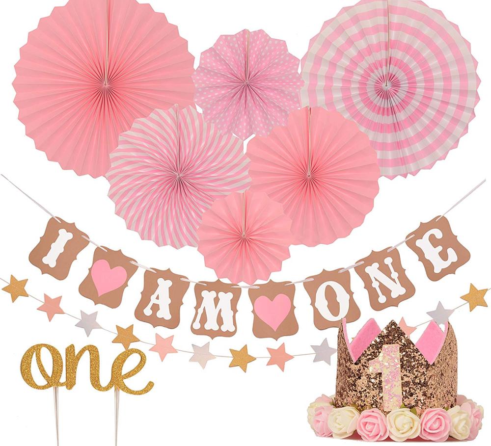 Princess Crown Party Kit for First Birthday I am One Banner Cake Topper --