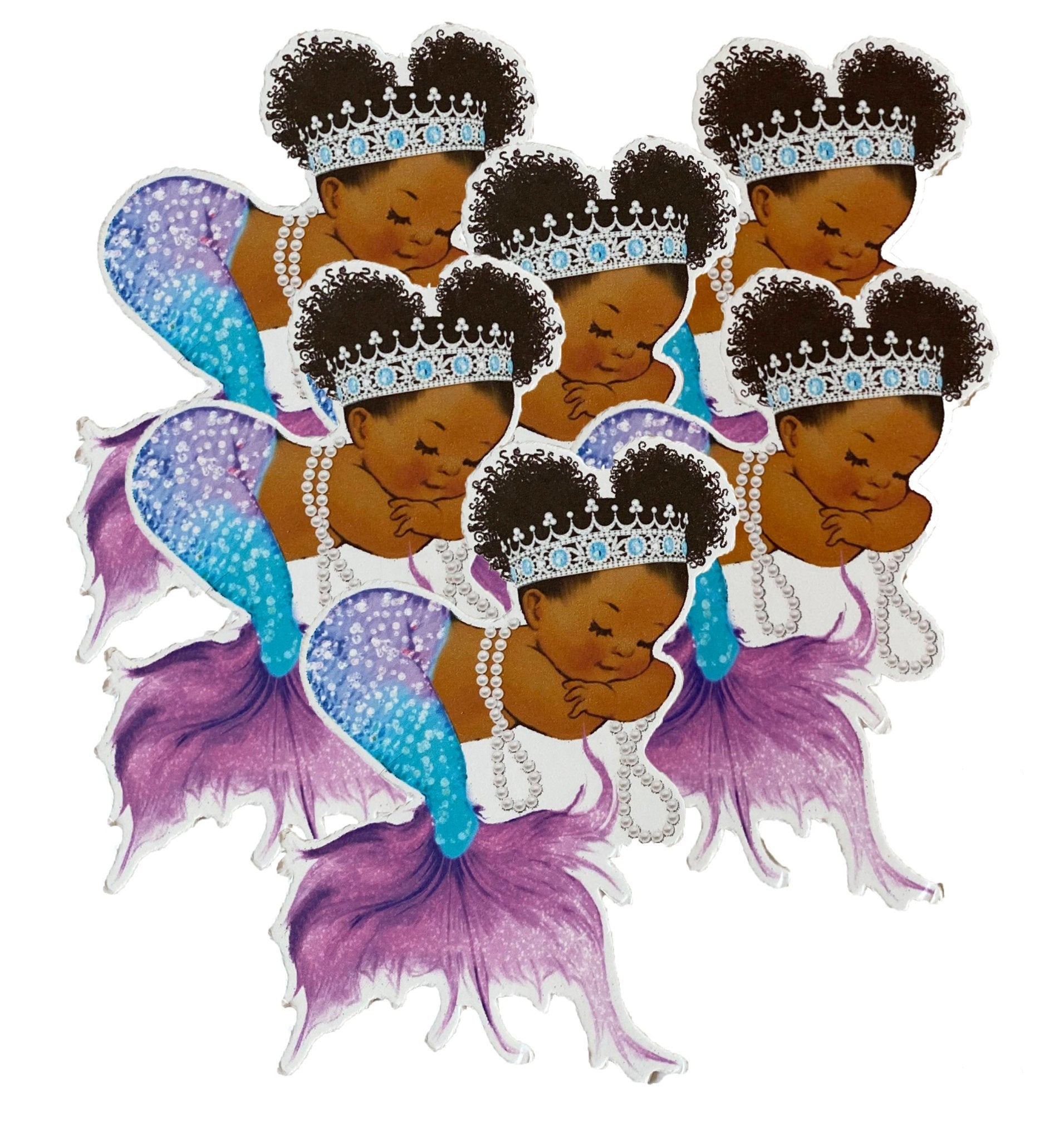 Purple Sleeping Mermaid Cutouts Centerpieces African American Shower Birthday Decor -mermaid-mermaid birthday decoration