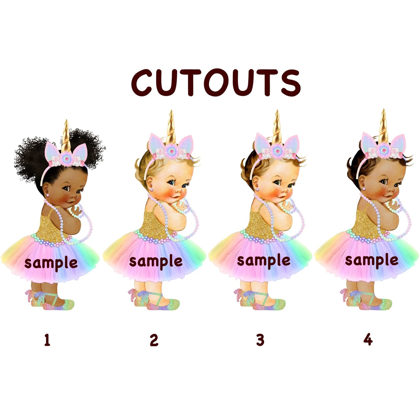 Rainbow Unicorn Princess Cutouts Baby Shower Baby Birthday Decor -princess-princess baby shower