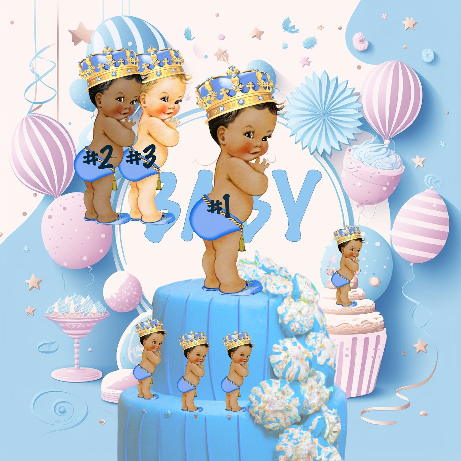 Royal Baby Shower Prince Centerpieces Light Blue Gold Rold Birthday Party Decorations, -prince-prince baby shower