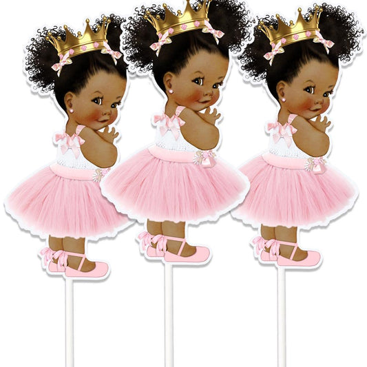 Set of 3 Pink African American Princess Centerpieces Royal Baby --