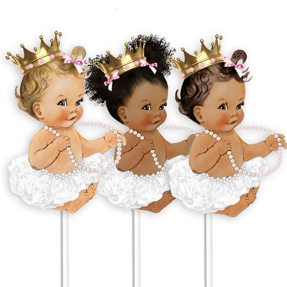 Set of 3 White Tutu Sitting Baby Princess Table Centerpieces for Baby Shower --