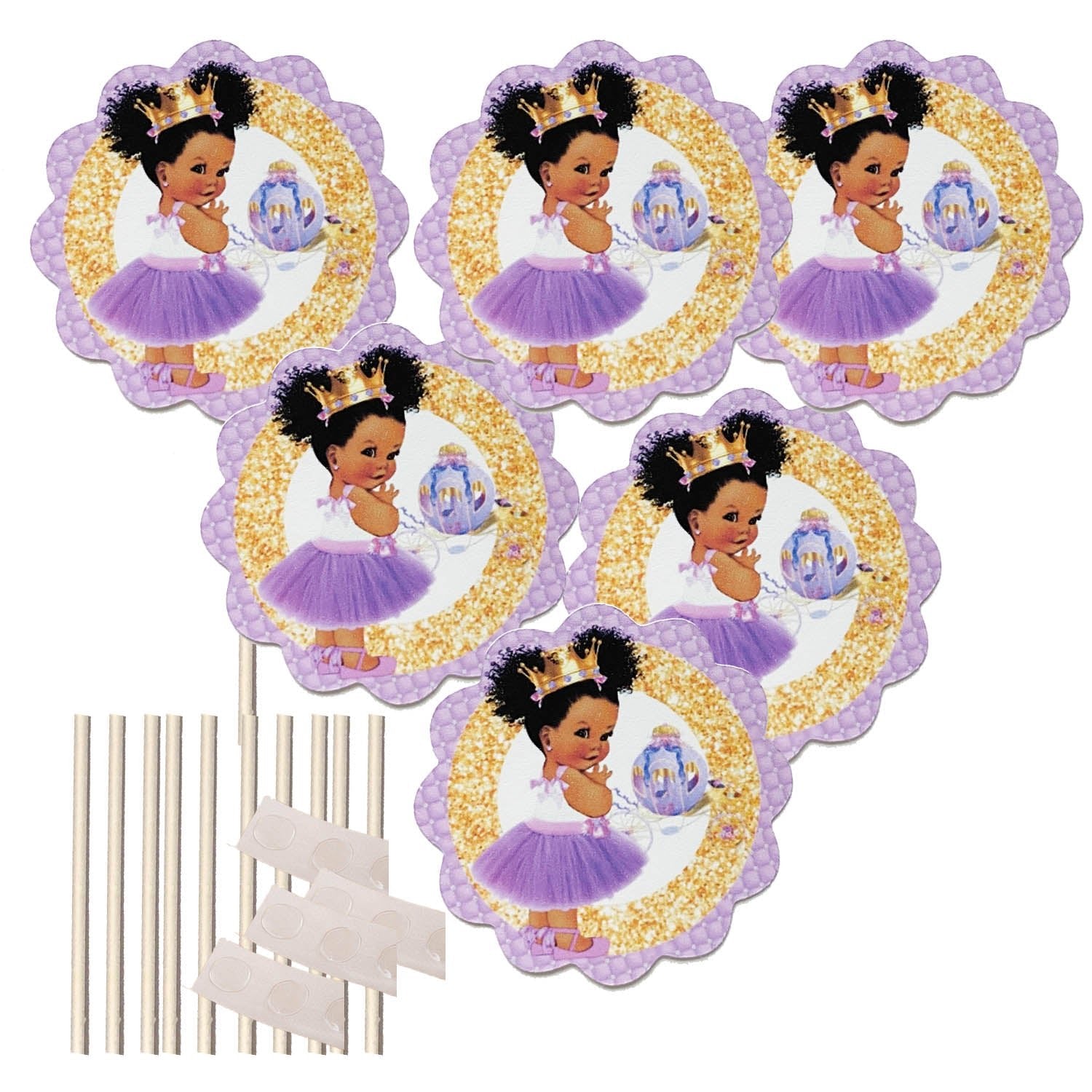 Sitting Lavender Princess Cake Toppers DIY African American Baby Girl --