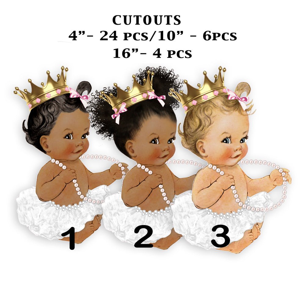 Sitting White Tutu Princess Cutouts Ballerina Gold Crown Baby Shower Birthday Decoration --