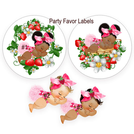 Sleeping Strawberry Girl Party Favor Labels Baby Shower Decoration -favor labels-personalized labels
