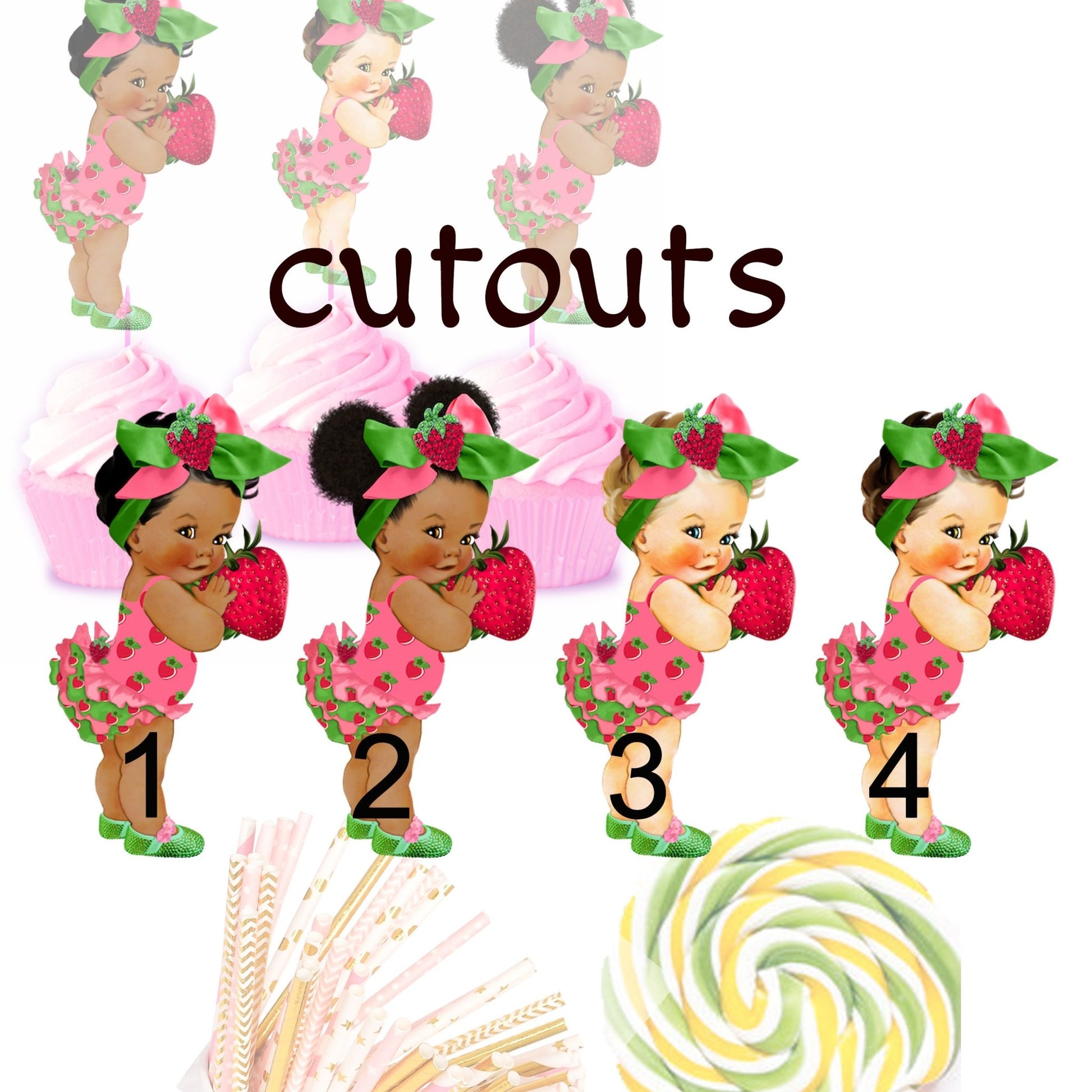 Strawberry Girl Centerpieces Cutouts Baby Shower Birthday Party Decor -princess centerpiece-strawberry