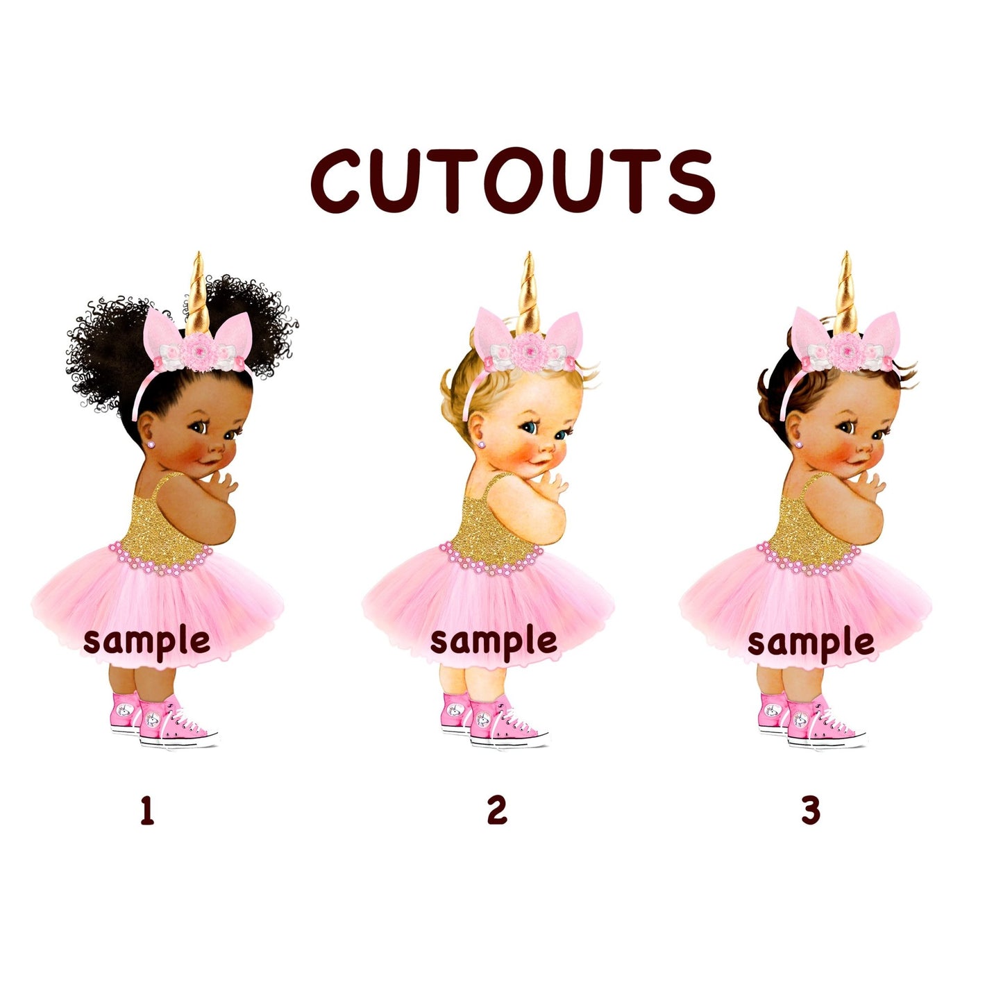 Unicorn Princess Centerpieces Cutouts Pink Gold Tutu Sneakers Gold Horn Baby Shower Birthday -pink gold princess-princess