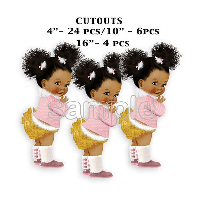 Winter Princess Cutouts with Pink Sweater Baby Shower Birthday Decoration --