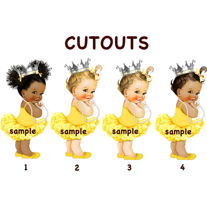 Yellow Tutu Princess Silver Crown Ballerina Cutouts for Centerpiece Baby Shower Birthday -princess-